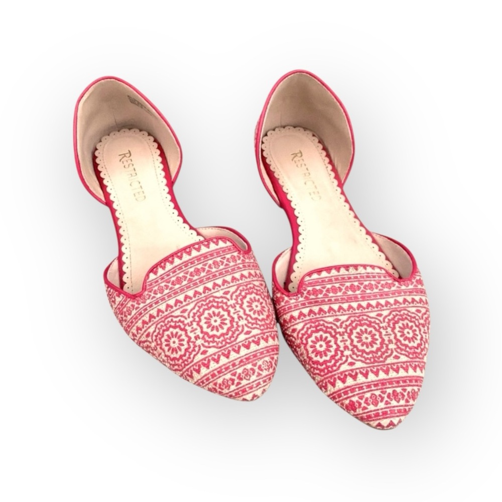 Restricted 8.5 d’orsay raspberry beige wicker slip on pointed boho casual boho